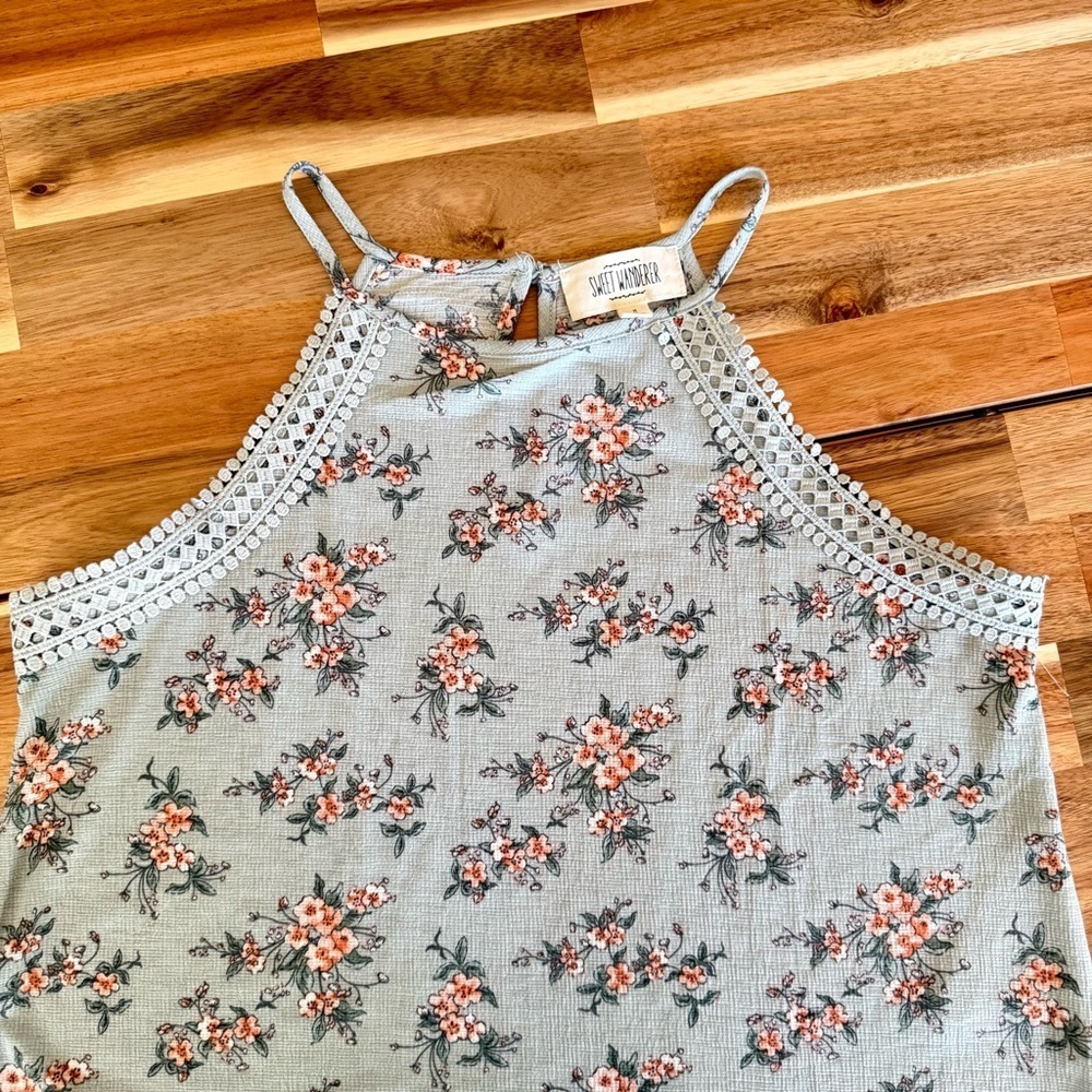 Sweet Wanderer Ditsy Floral Camisole Tank | Lace Trim | Cottagecore Boho | Sz M - Picture 3 of 8